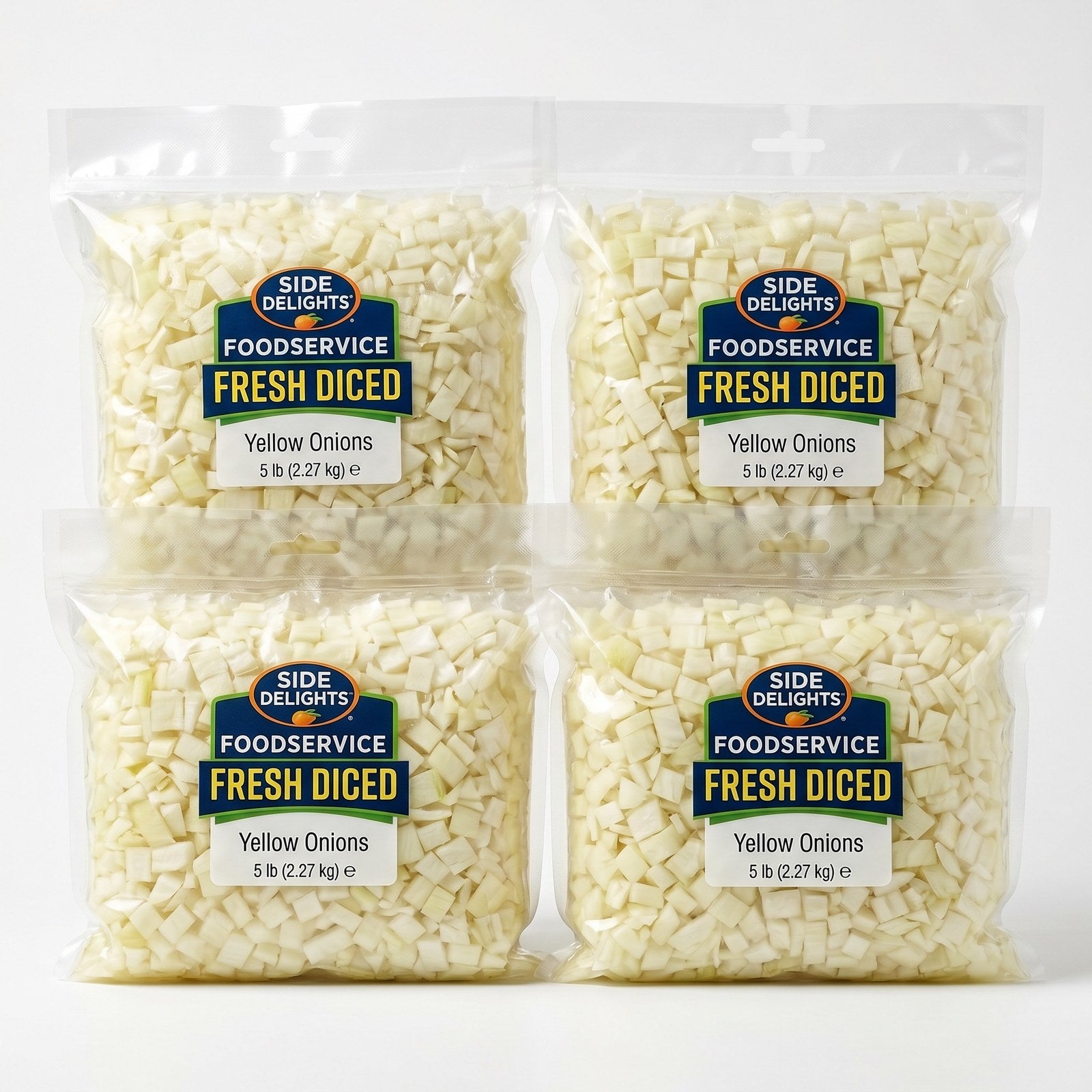 Side Delights® Fresh Diced Yellow Onions — 4 × 5 lb Foodservice Pack