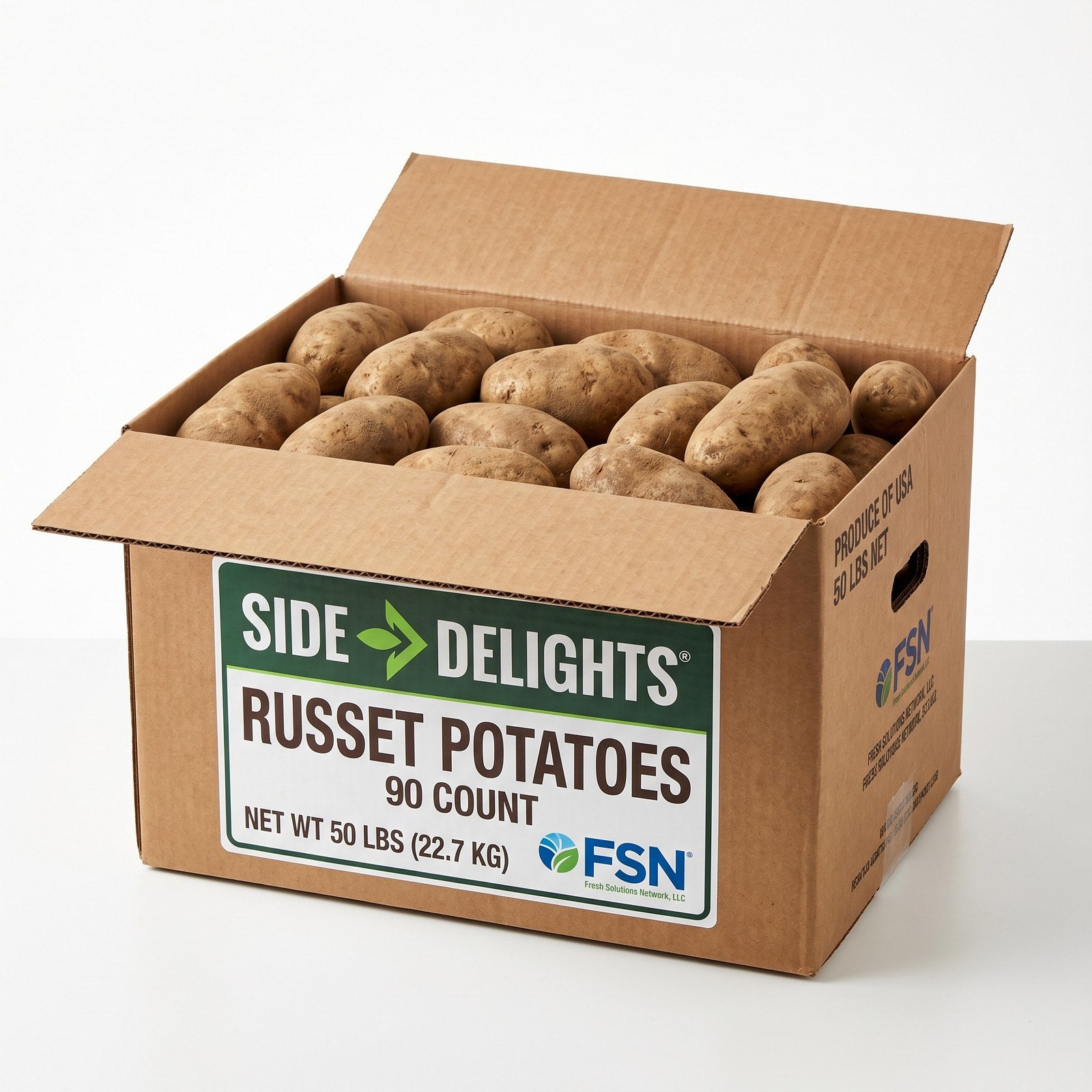 Side Delights® Russet Potatoes — 50 lb Foodservice Bulk Carton (90 count)