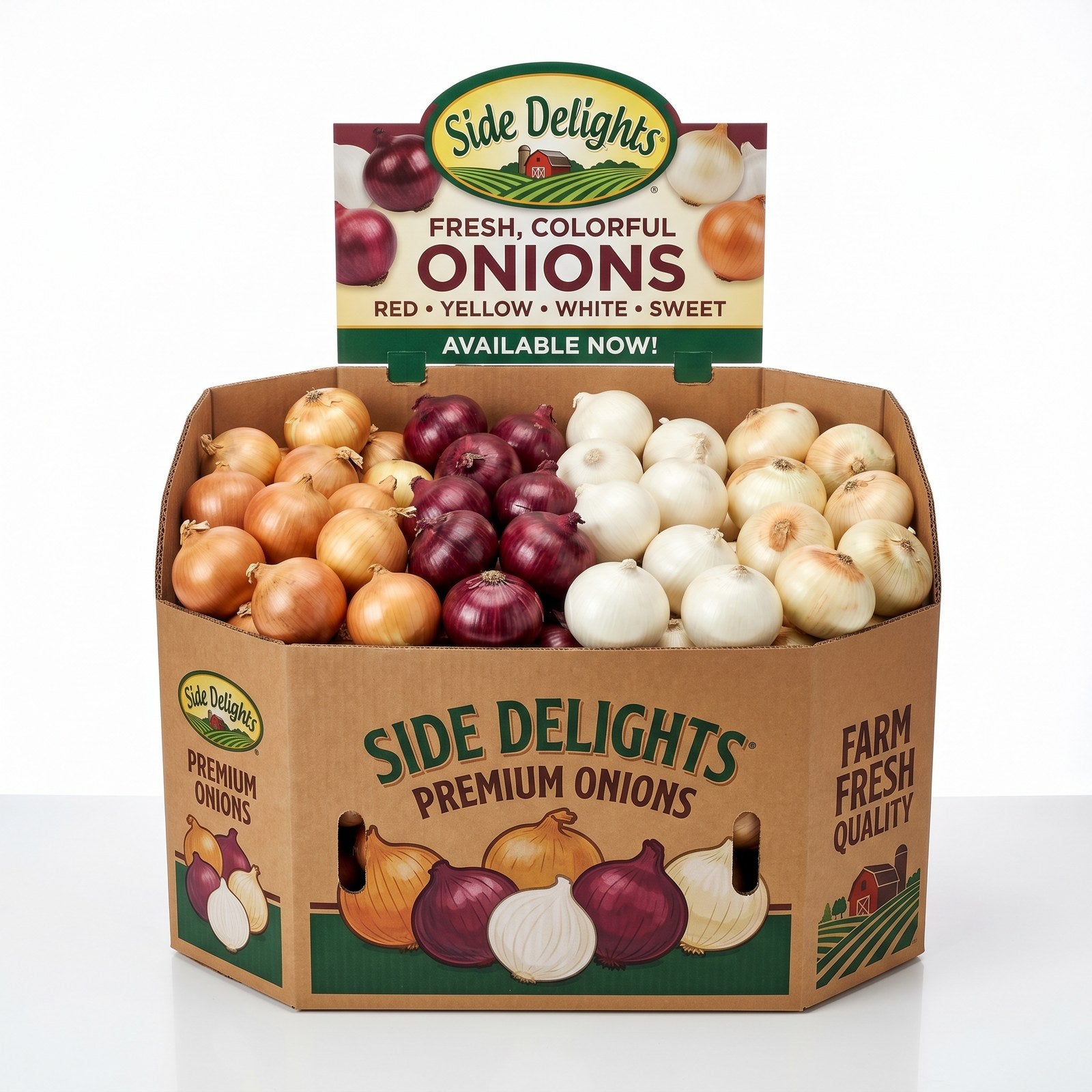 Side Delights® Mixed Onion Retail Display Bin — 150 lb Assorted