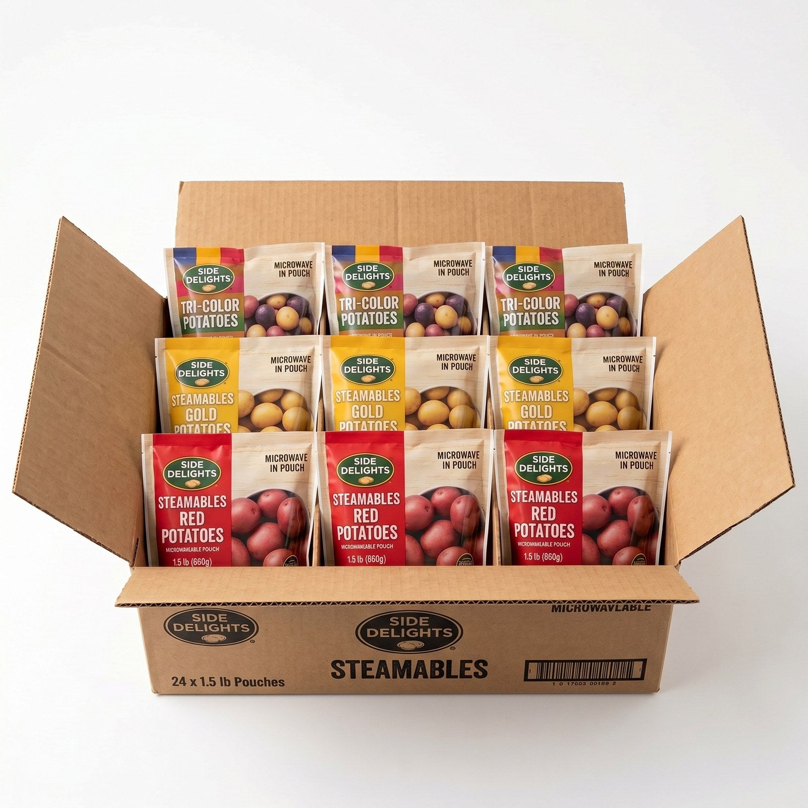 Side Delights® Steamables Variety Pack — 24 × 1.5 lb Assorted (Gold / Red / Medley)